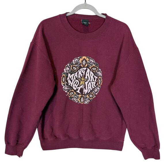 Obey Make Art Not War Propaganda Sweatshirt Womens Medium Maroon Graphic Fleece - Picture 1 of 13